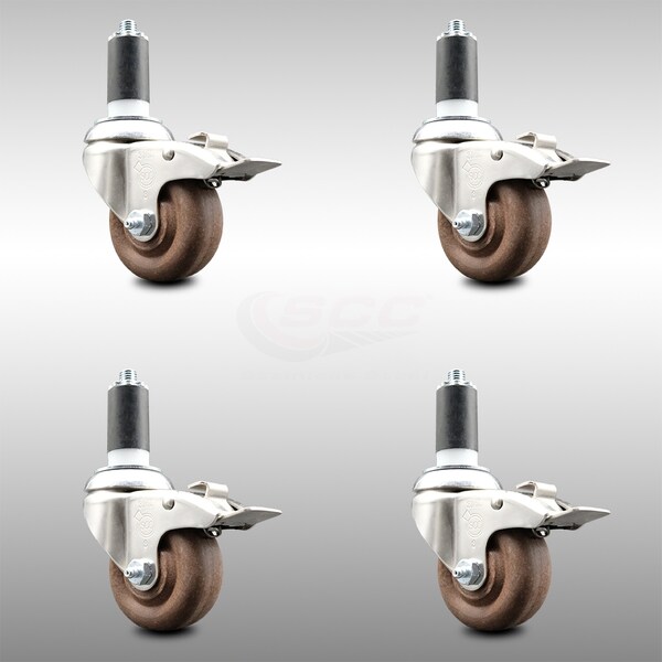 Service Caster 3 Inch 316SS High Temp Glass Filled Nylon 1-1/4 Inch Stem Caster Set Lock Brake SCC-SS316TTLEX20S314-GFNSHT-114-4 - main